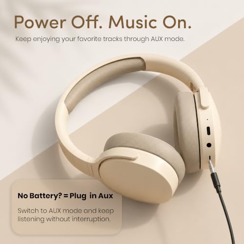 Image of GameSir BeatXtra Wireless Stereo Bluetooth Headphones V5.3, Over Ear Foldable Headset with 40mm Drivers, Soft Cushioned Ear Pads, Built-in Mic, AUX Input, 10M Wireless Range, Teen & Adults (Beige)
