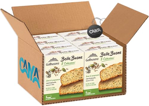 Galbusera BelleBuone 5 Colazioni Fette Spesse con Semi di Papavero, Girasole, Zucca e Lino 200g [CAIYA® BOX da 8 Confezioni]