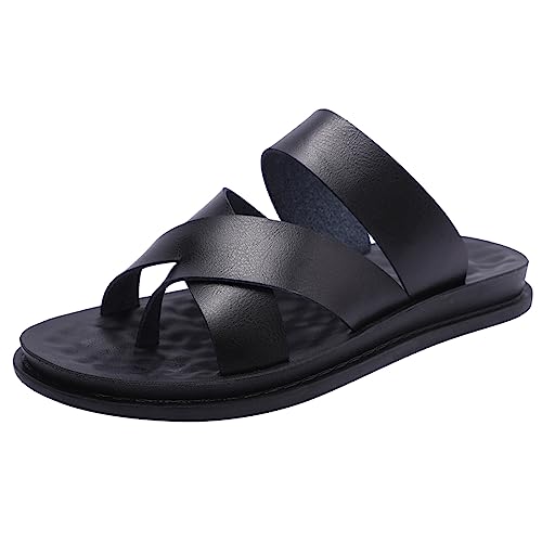 Harssidanzar Men's Sandals,Quick-Dry Flip-Flop Summer Slip On Cross Straps Slide Sandals Toe Ring Style Outdoor And Indoor KM221US