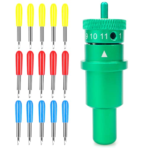 30 45 60 Degree 15pcs Cutting Plotter Blade Plus Cut Holder Housing for Silhouette Cameo 4 Cameo 4 Plus Cameo 4 Pro and Portrait Cutters, Green