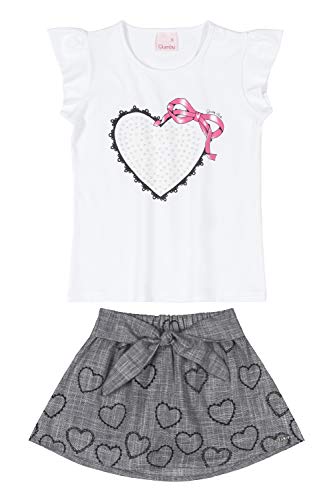Conjunto Infantil Blusa e Saia Feminino, Branco, 10