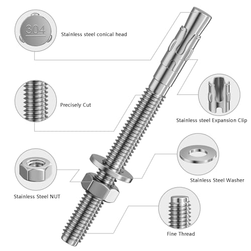 10pcs 14x1-34 inch standard fasteners for heavy-duty 304 stainless steel wedge anchors for cement and concrete