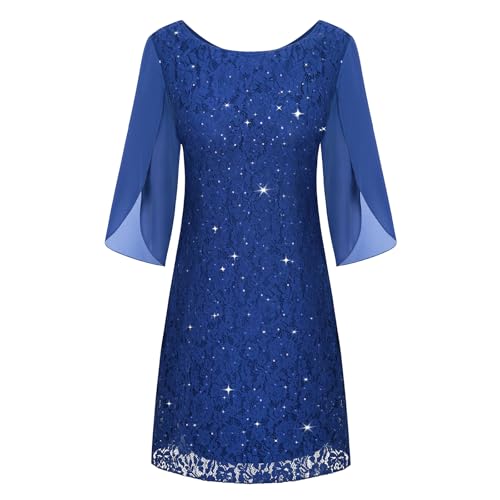 COOAN Damen Formales Festliche Kleid Hochzeitsgäste Kleider Cocktail Spitze Pailletten