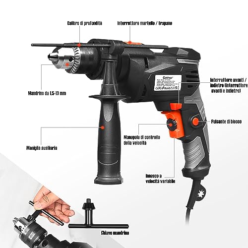 COSTWAY Trapano e Martello Elettrico, Mandrino