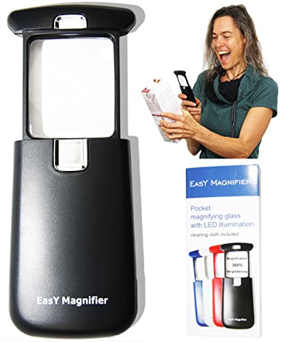 Ya en mundofriki.es: EasY Magnifier Lupa de Bolsillo con Luz LED 3.0X (300%) movil; Lupas pequeña Lectura de Gran Aumento Profesional; Lupa de Mano Niños iluminada para Leer; Regalos para Personas Mayores e Infantil