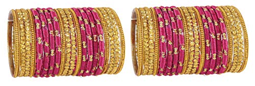 Image of NMII Silk thread Glass Bangle Set for Women (FF70-Magenta-Rani-2.2, Magenta-Rani, 2.2 Inch, 40 Bangles set)