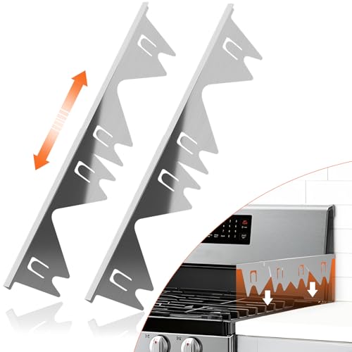 Stainless Steel Stove Gap Covers (2PCS) Stove Gap Filler Range Trim Kit Counter Guard for Kitchen Stovetop Heat Resistant & Easy Clean Adjustable Length 13.8 to 27.5 Silver
