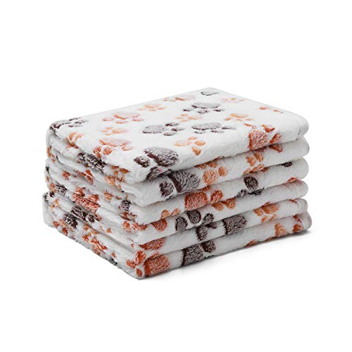 1 Pack 3 Blankets Super Soft Fluffy Premium Fleece Pet Blanket Flannel Throw for Dog Puppy Cat Paw White Large(41x31 inch)