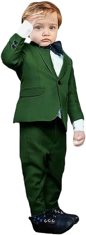 2 PC Solid Boys Tuxedos Suit One Button Boys Formal Suit Jacket Pants Outfit Set Kids Wedding Suit