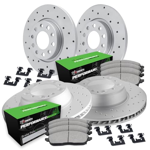Image of R1 Concepts Front and Rear Brake Kit Fits 2004-2012 Chevrolet Malibu | 2005-2008 Chevrolet Cobalt| Performance Sport Pads, Drilled Carbon Rotors| Hardware| 11.7 inch Front & 10.6 inch Rear