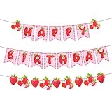 Liste des forfaits: vous recevrez 1 bannière de joyeux anniversaire en 2 cordes et 1 bannière de fraises, toutes deux bannières pré-assemblées sans bricolage requis, déballer simplement et accrocher pour des décorations de fête instantanées.