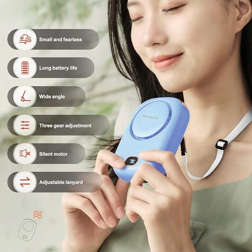 Image of AOCOOLFAN Portable Neck Fan, Mini Small Personal Handheld Fan USB Rechargeable 3 Speed for Girls Boys Woman Eyelash Travel Home Office Outdoor (light blue)