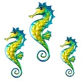 FLHJYF Metal Seahorse Beach Theme Wall Decor, Set of 3 Seahorse Coastal Indoor/Outdoor Wall Art,Decorations,Farmhouse Fence Bathroom Home Garden Decor