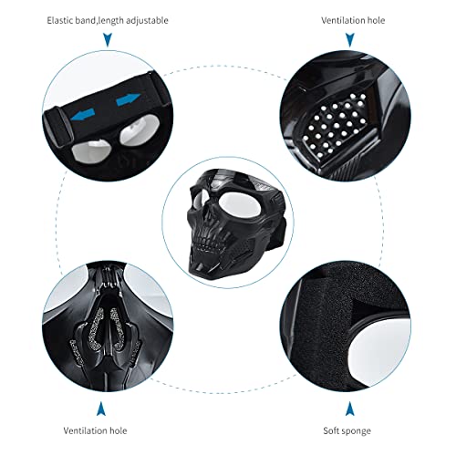 Motorcycle Goggles Mask Skull Airsoft Mask Skeleton Army Fans Tactical Mask For Halloween Paintball Game Movie Party (Black) #TOP2