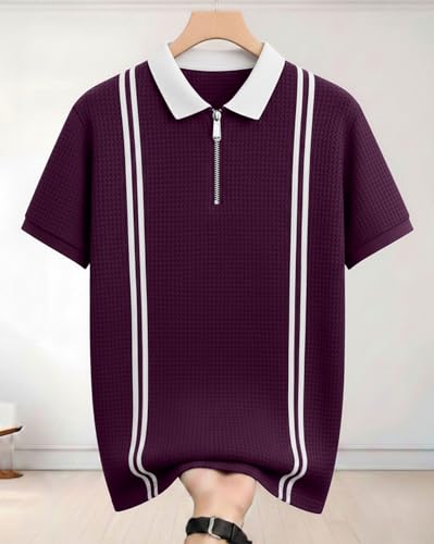 Image of AUSK Men Casual T-Shirt, Texture Printed Half Sleeve Tshirt for Mens, Polo Tshirt