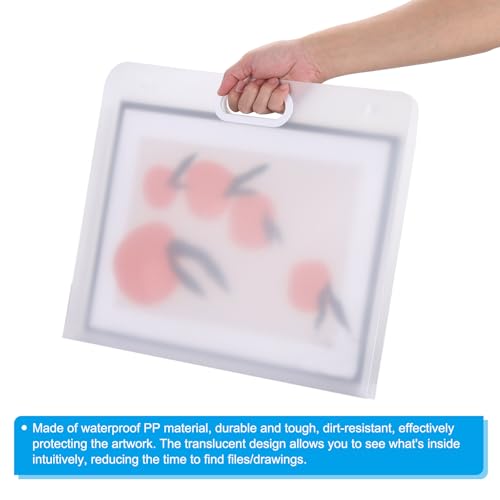 Image of PATIKIL 13 x 11 Inch Plastic Art Portfolio, Large Art Storage Bag with Handles, Waterproof Folder Container for Artwork Drawing Sketch Poster Photography Diamond Painted, Clear White