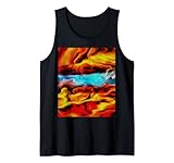 Une peinture abstraite en acrylique peinte à la main en orange et rouge avec du bleu comme couleur complémentaire. Art avec une perspective organique et naturelle qui agit comme un excellent ajout à un thème de couleur de style décoratif. L'interprétation est faite par le spectateur