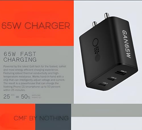 Image of CMF by Nothing 65W 3 Port C-Type Charging Adapter for CMF Phone 1, Phone 2 Pro, Nothing 3, 3a, 3a Pro, 2a Plus, 2a, S25 /S24(Edge /Ultra), Z Fold 7,Flip 7 /Tab /Laptop| 65 w Multi Device Charger, Black