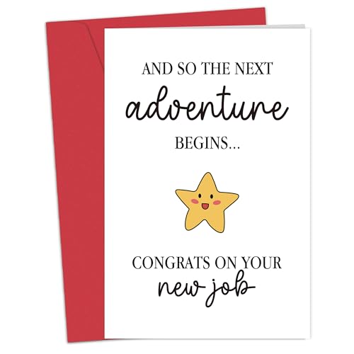 Heollaok Funny New Job Congratulations Card for Women Men, Farewell Leaving Work Gift for Coworker Colleague Friend, And So The Next Adventure Begin