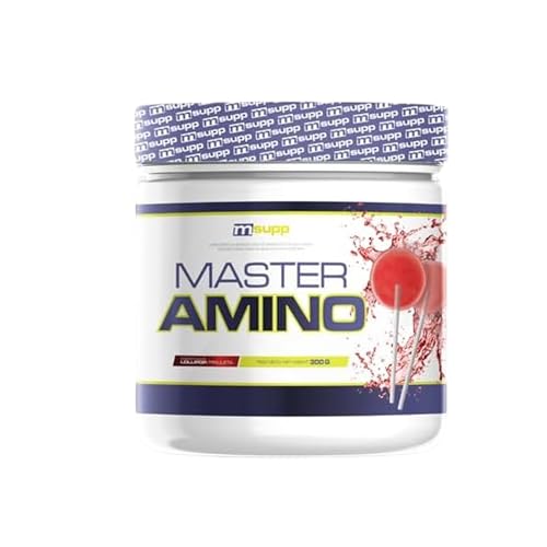 MM Supplements - Aminoácidos Esenciales - en Polvo - 300g - Bote para 30 días - Recuperador Muscular - Mayor Rendimiento - Master Amino - Sabor Piruleta