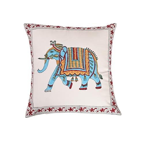 Image of Cushion Covers 16x16 Inch - Hand Block Floral Print Pillow Covers for Sofa, Couch & Bedroom Multicolor, (Pack of 5)