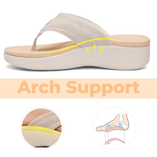 Image of Womens Platform Arch Support Flip Flops | Summer Wedge orthotic Slide Sandals footbed Thong Sandals for Pool Beach