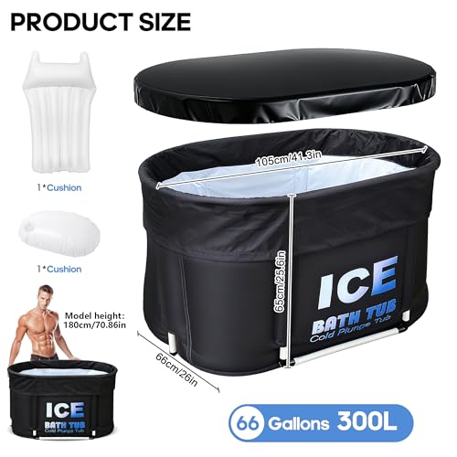 Image of Oval Ice Bath Tub for Athletes with Cover, 130 Gal Capacity Portable Cold Plunge Tub for Recovery and Cold Water Therapy, Ice Baths for Home, Gym, Indoor, Outdoor Use
