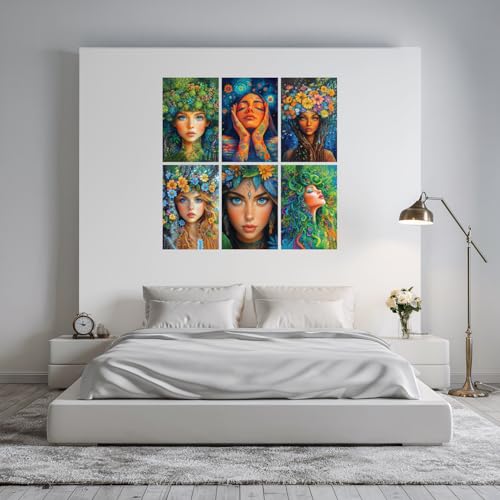 Image of SiddArtify Botanical Goddess Wall Art Prints Set - Fantasy Portrait Poster Decor for Living Room Bedroom Office - 12x18 inch Board Pack of 6