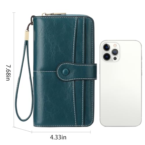 Image of Wristlet Women's Wallet Phone Purse RFID Blocking Large Capacity Card Holder Leather Blue