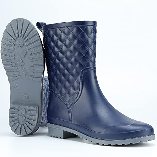 Iutufei Women Rain Boots Waterproof Mid Calf Lightweight Booties Out Work Comfortable Garden Shoes Navy Size 7 #TOP1
