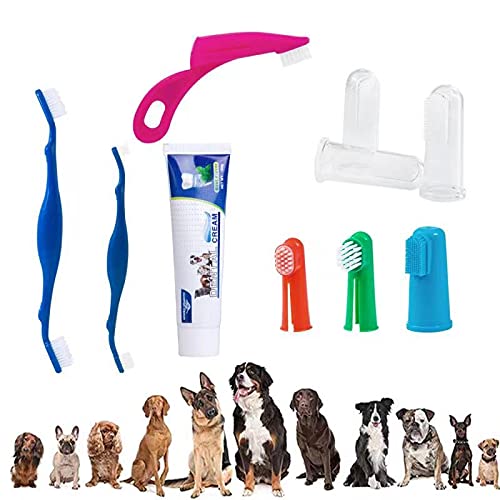 （Ship in USA）Dog Toothbrush and Toothpaste Dog Toothbrush for Small and Large Breed [Super Easy Cleaning] Apply to Pet Toothbrush Cat Toothbrush [Random Colors and Flavors]