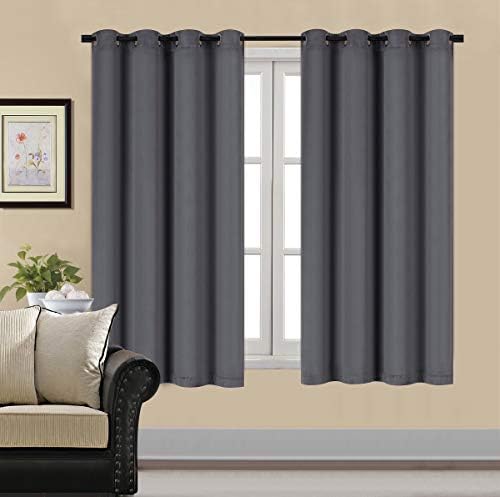 HCILY Blackout Velvet Curtains Gray 63 Inch Thermal Insulated for Bedroom 2 Panels (W52'' x L63'', Grey)