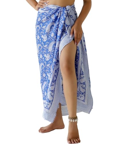 THE ART BOX 100% Baumwolle Sarong Coverup für Frauen Indischer Handblockdruck Badeanzug Pareo Wickelrock Strand Bikini Cover Up Lang (185 x 110 cm)