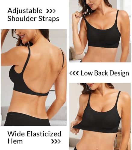 Image of Seamless Low Back Bra Wireless Padded Bralette Thin Straps Comfort Halter Backless Cross Multiway Convertible Bras