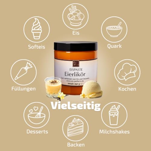 Eierlikör Eispaste Aroma Eis Desserts Pralinen Zum Verfeinern von leckerem Eis Getränke Kuchen Kekse Tortencremes Desserts uvm. Inhalt 250 g – Bild 5