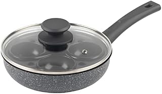 Salter BW09339AR EasyPour Egg Pan, Marblestone Collection, Non-Stick Cookware, PFOA Free, Induction Suitable, Removable Egg Poaching Tray and Cups, Soft Touch Handles, Tempered Glass Lid
