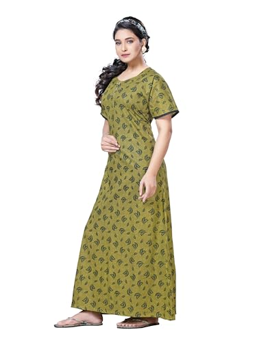 Image of Keyocean Women's Cotton Printed Nighty Night Gown Maxi Free Size (Pack of 2) Green & Chikoo