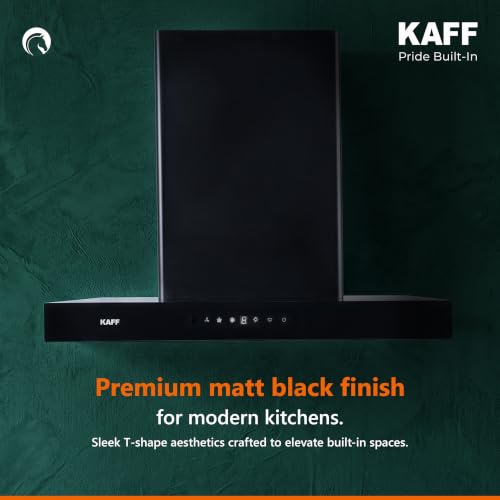 Image of Kaff Kitchen Chimney 90 cm,1450 CMH Suction Filterless Auto Clean, Low Noise T Shape Wall Mounted Black Kitchen Exhaust Chimney for Home and Modular Kitchen | Monte DHC