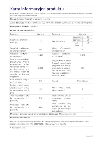 Respekta Geschirrspüler freistehend 60 cm weiß / Spülmaschine mit flexiblen Besteckkorb / 5 Programme / Startzeitvorwahl / 12 Maßgedecke / GSPS60V / leise 52 dB