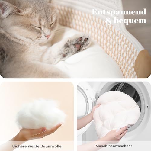 CheerPals Katzenbett mit Kissen, 47cm Waschbar Katzenkorb aus Baumwollseilen geflochten, zum Schlafen für Alle Katze, All Season Universal