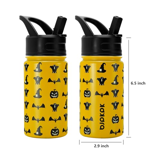 Image of BJPKPK 15oz Insulated Water Bottle with Straw Lid, 15oz Stainless Steel Water Bottles, Reusable Leak Proof BPA-Free Thermos with 2 Straws, 1 Straw Brush(Halloween)