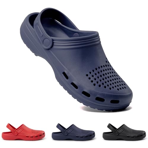 GOKOI Zuecos Unisex, Máxima Comodidad, Tira De Sujeción De Doble Posición, Agujeros De Ventilación, Ideal para Hostelería, Hospitales y Locales de Trabajo, Espuma EVA, 230g, Marino, Talla 38