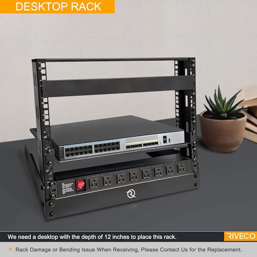 RIVECO 8U Desktop Rack for Network & Audio, 19 Inch 2 Post Open Frame Cabinet with Reinforced Beam, Free Standing Tabletop Racks for IT Server Music Recording Studio AV Equipment - Thumbnail 4