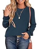 Arach&Cloz Women's 2025 Casual Crew Neck Long Sleeve Shirts Lightweight Business Work Blouses Cashmere Knit Pullover Sweaters Teacher Outfit Fall Fashion Winter Trendy Clothes Dark Blue 3XL