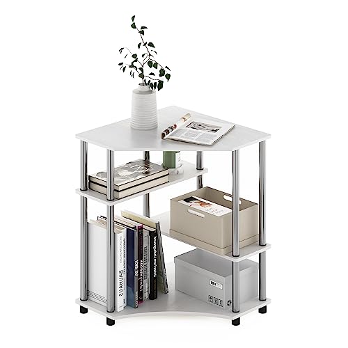 Furinno TURN-N-TUBE Desk, Corner Gaming Desk with Storage Shelves, Corner Computer Desk, Office Desk for Home Office, Bedroom, White Oak/Stainless Steel Tubes