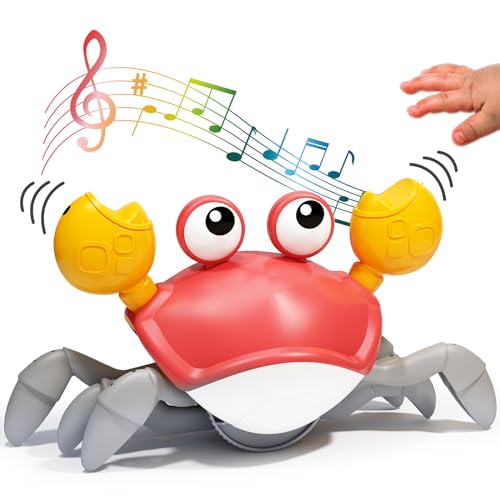 Image of Deejoy Red Crawling Crab Toys with Light Up, Interactive Musical Toy with Automatically Avoid Obstacles, USB Rechargeable, Fun Moving Toy for Babies, Toddlers and Kids…