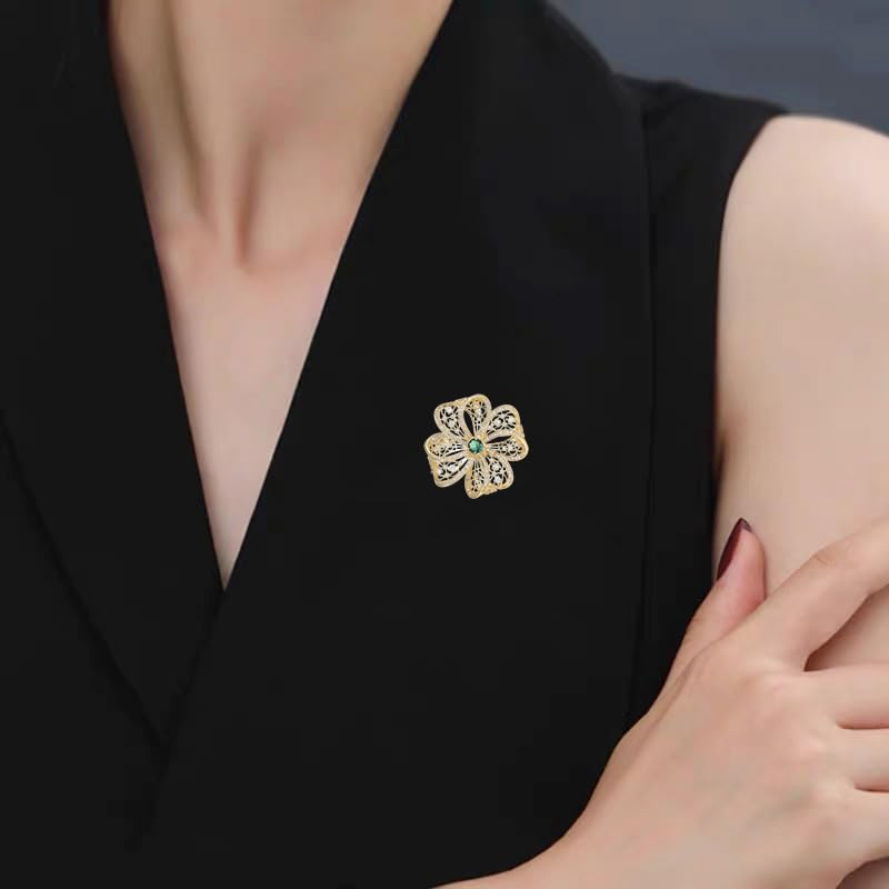 Image of Gold Brooches for Women Ladies Yellow Broach Flower Bow Rhinestone Lapel Pins Blazer Dress Denim Jacket Accessories