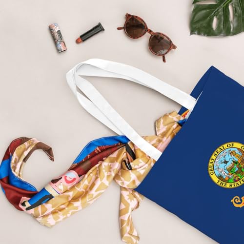 Idaho State Flag Print Reusable Canvas Tote, Shopping Bag With Handles For Daily And Grocery Use4