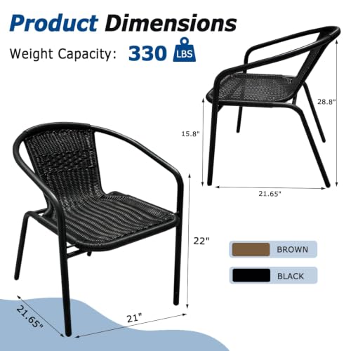 Image of 4 Stackable Wicker Patio Chairs, Weather-Resistant Outdoor Seating, Ideal for Balcony Porch Lawn & Small Patio Furniture Set Decor, Black