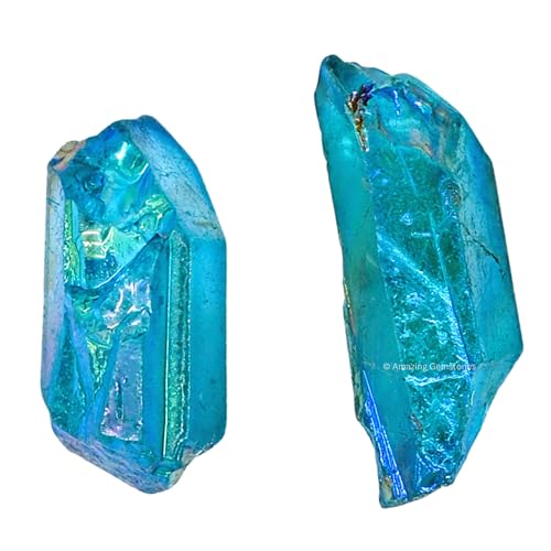Image of Amazing Gemstone 2 Pieces Aqua Aura Quartz Raw Pencil Points Crystals and Healing Stones, Natural Rocks for Meditation and DIY Raw Point Stones and Crystals